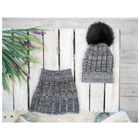 Light Gray Kids Bobble Hat With Neck-Warmer Scarf | Grey