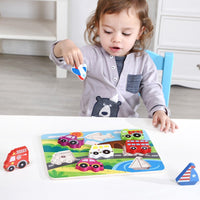 Light Gray Tooky Toy Chunky Wooden Matching Puzzle - Vehicles