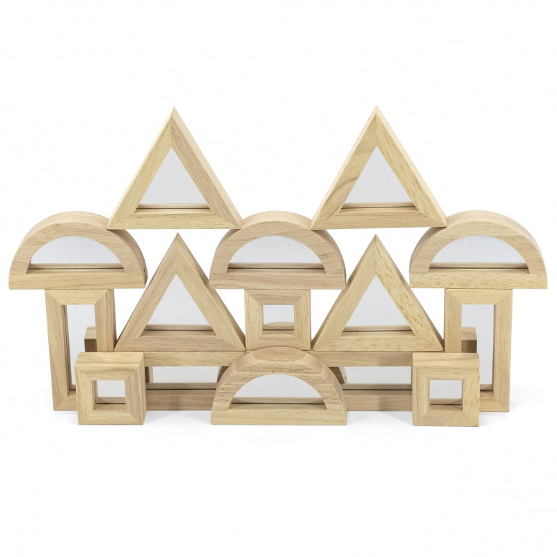 Tan Viga Double Sided Wooden Blocks With Mirrors - 16 pcs