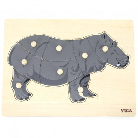 Slate Gray Viga Wooden Montessori Pin Puzzle -  Wild Animals