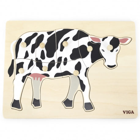 Antique White Viga Wooden Montessori Pin Puzzle -  Farm Animals