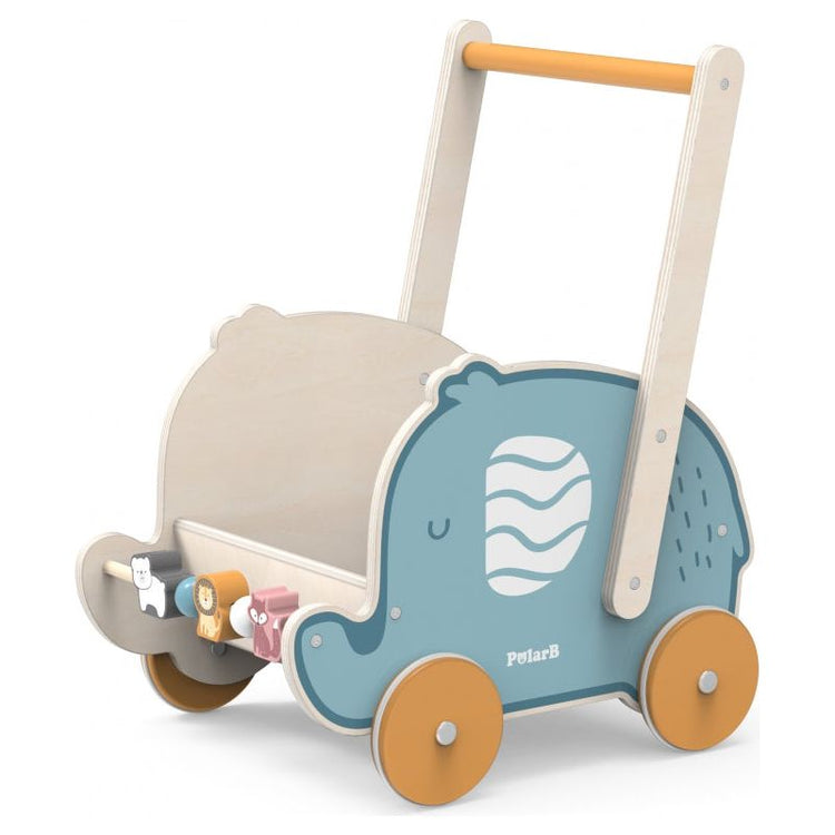 Gray Viga Wooden Push Wagon - Elephant