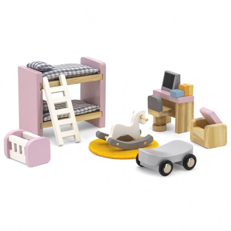 Gray Viga Wooden Doll House Furniture - Children Room