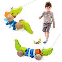 Yellow Green Classic Would Wooden Pull Toy - Crocodile